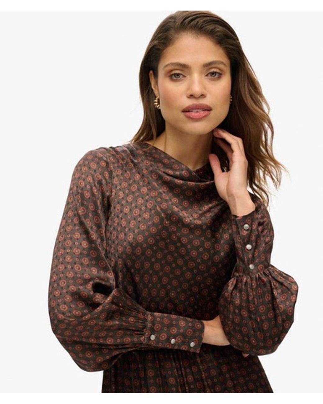 Superdry Brown & Co Mini Cowl Neck Jacquard Dress
