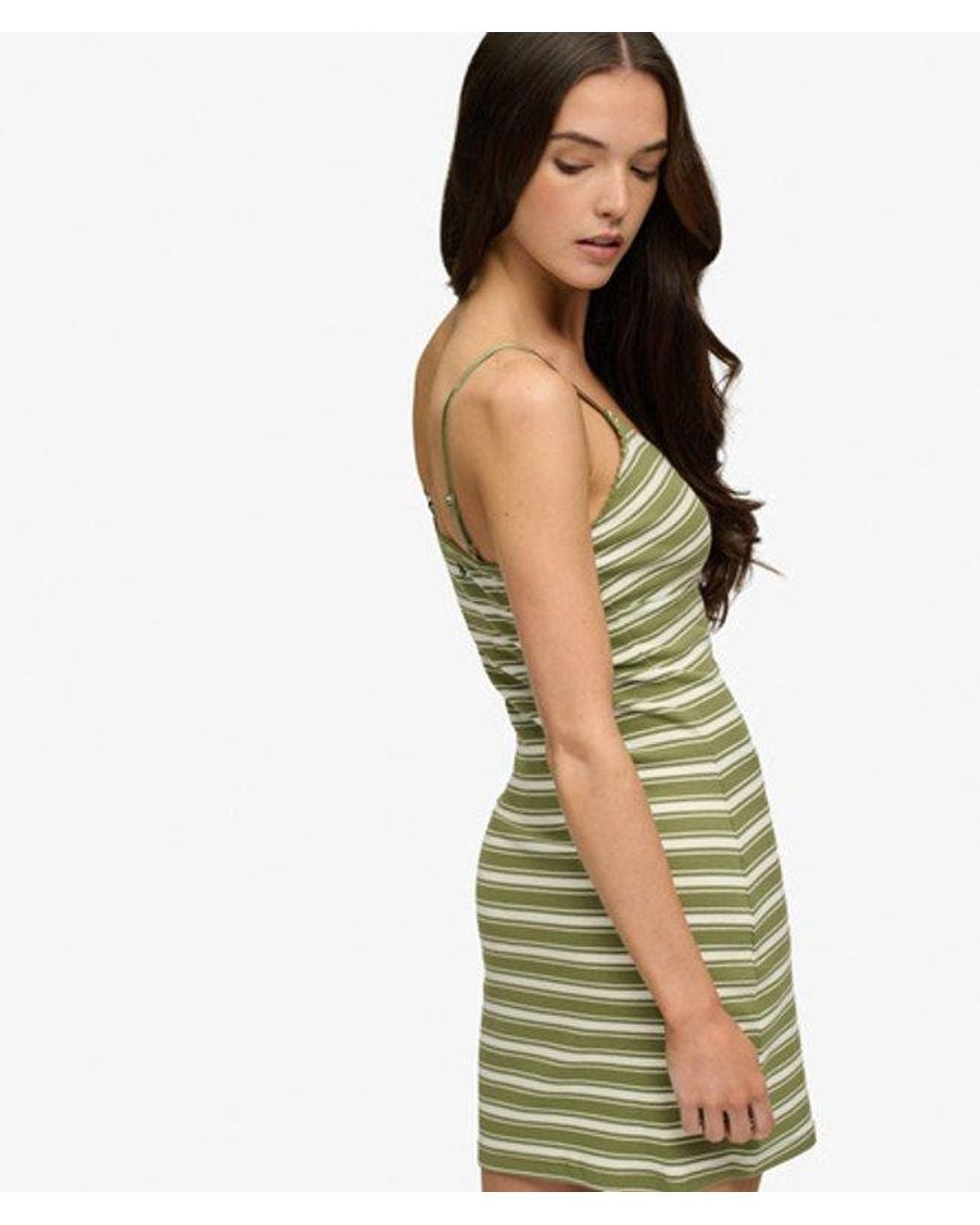 Superdry Green V-Neck Striped Mini Dress