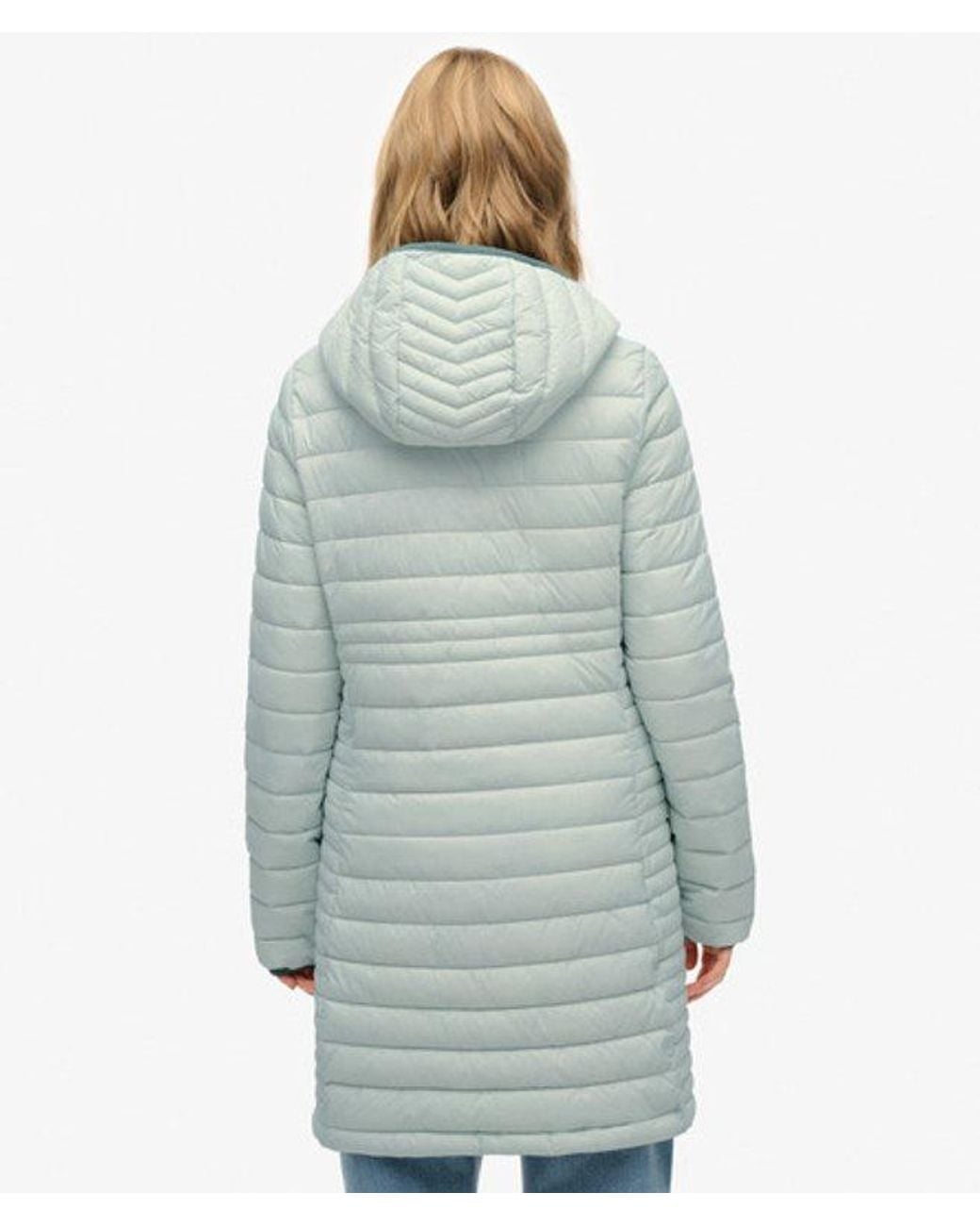 Superdry Blue Hooded Fuji Lite Mid Length Padded Jacket