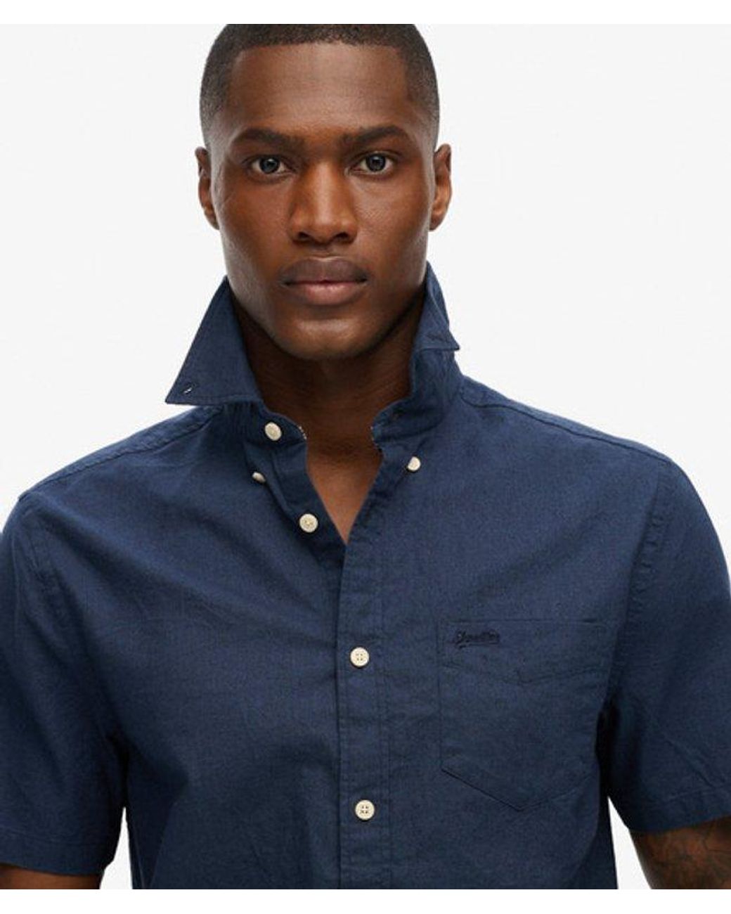 Superdry Blue & Co City Cotton Linen Short Sleeve Shirt for men