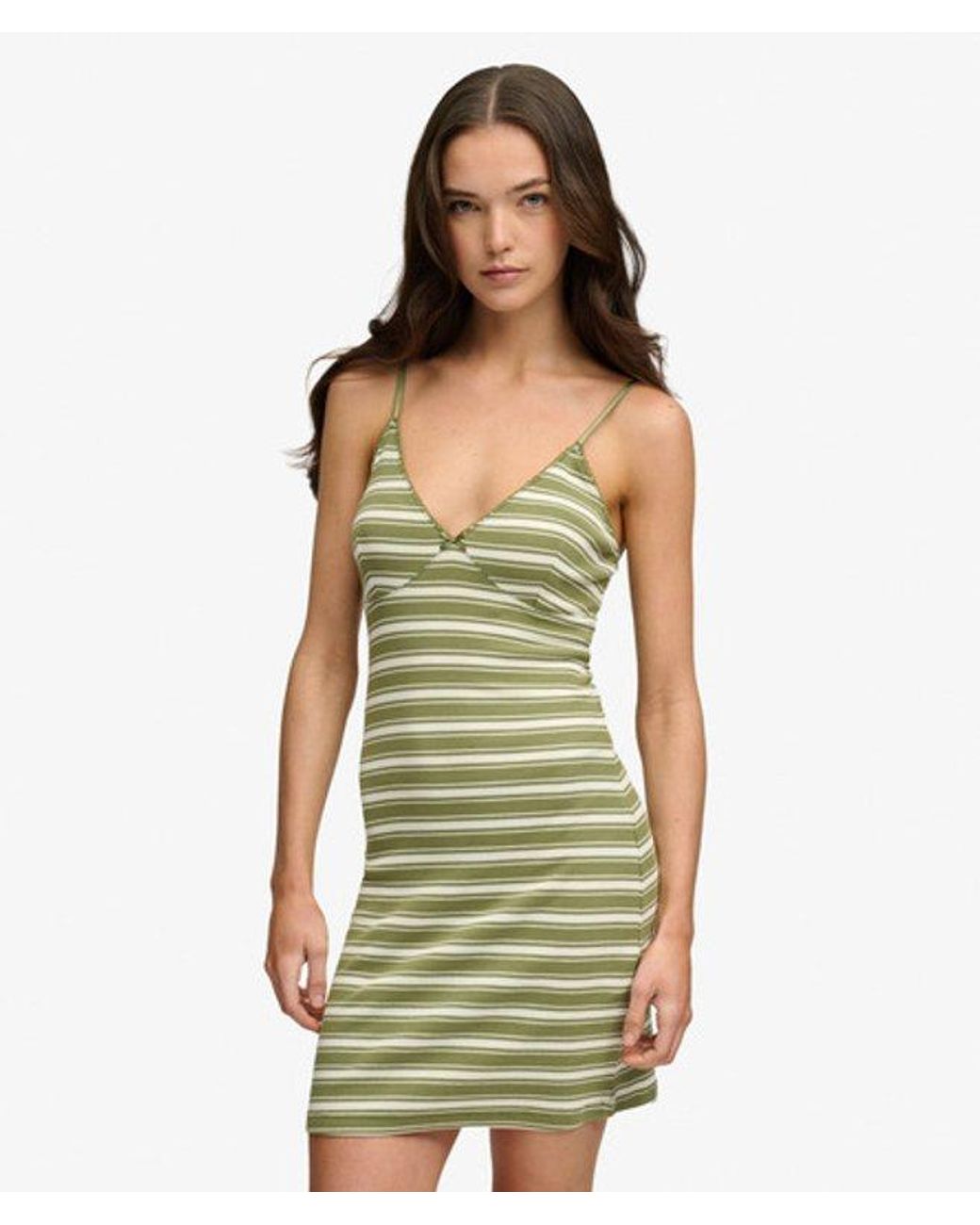 Superdry Green V-Neck Striped Mini Dress