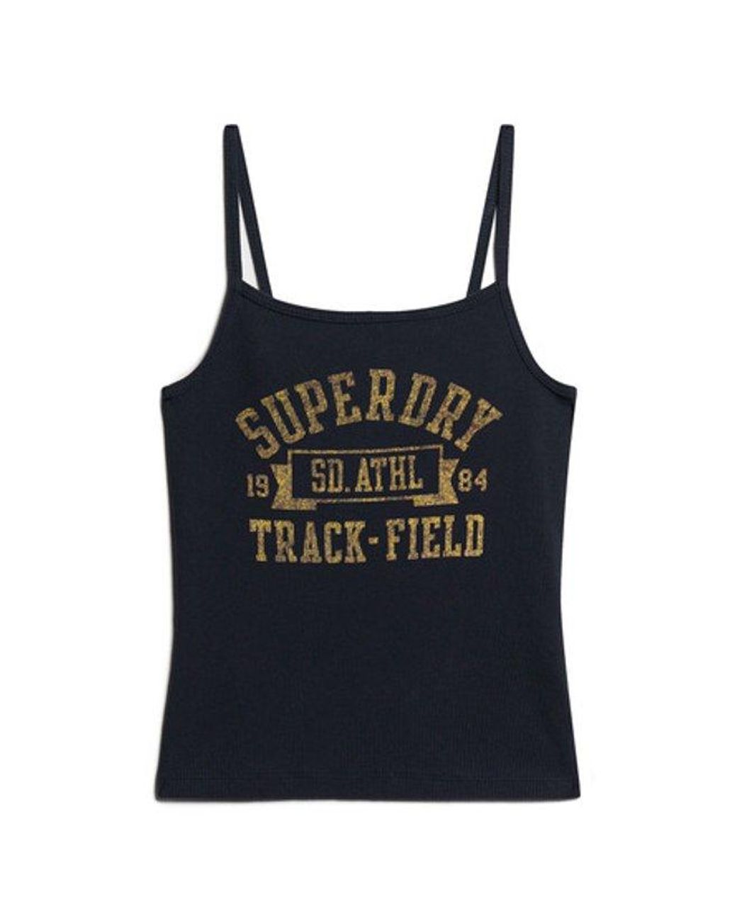 Superdry Black & Co Athletic College Graphic Rib Cami Top