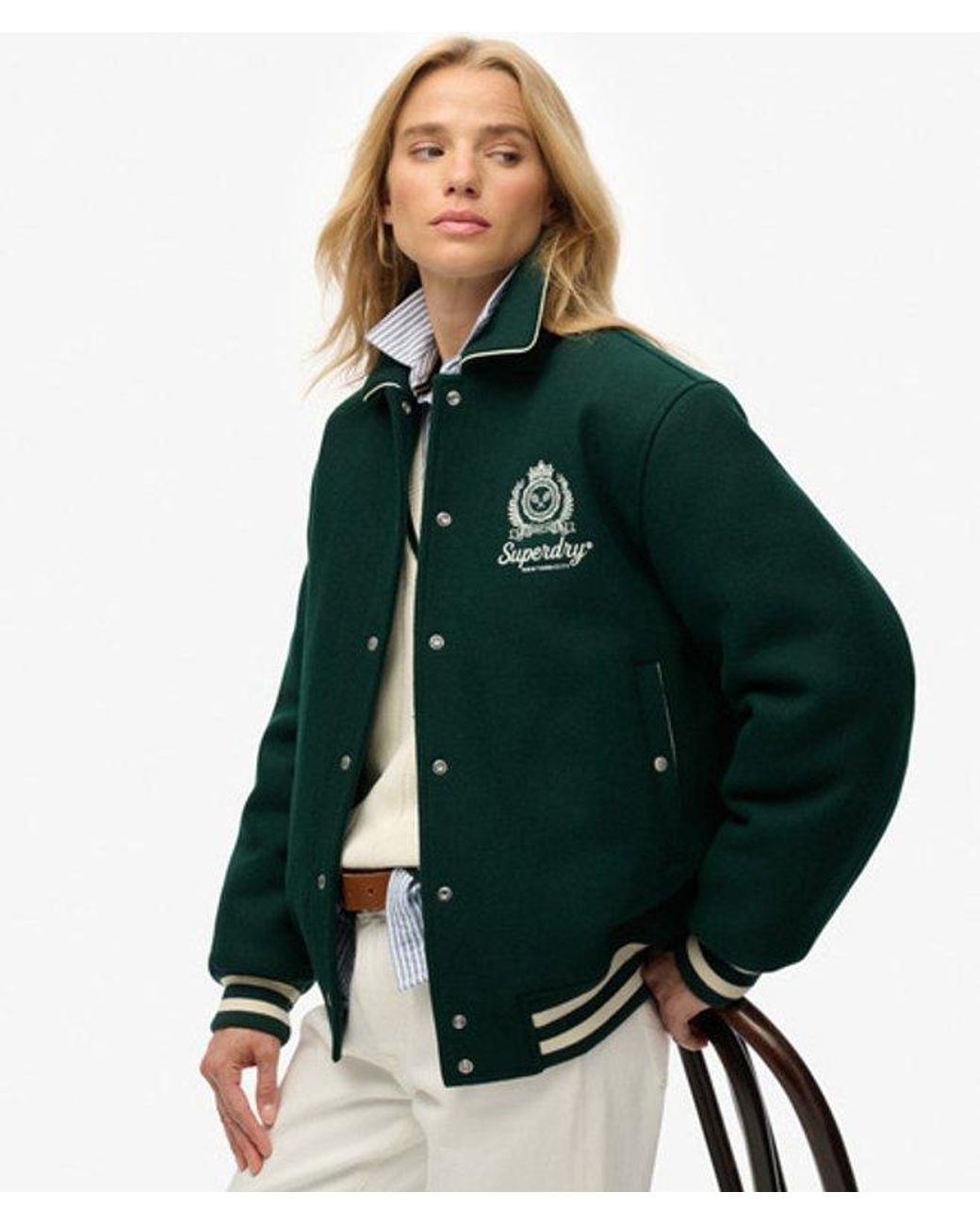 Superdry Green Country Club Wool Bomber Jacket