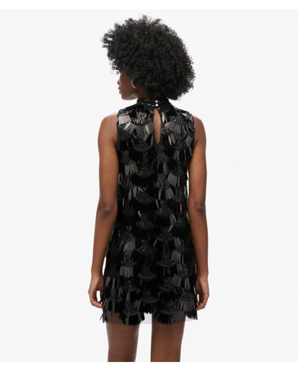 Superdry Black A-line Fringe Sequin Dress