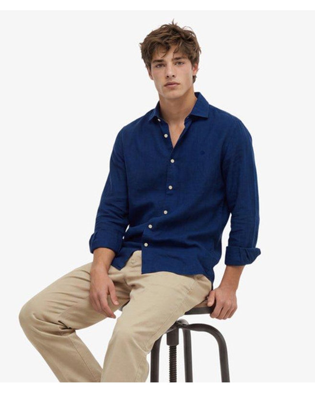 Superdry Blue & Co Riviera Long Sleeve Linen Shirt for men