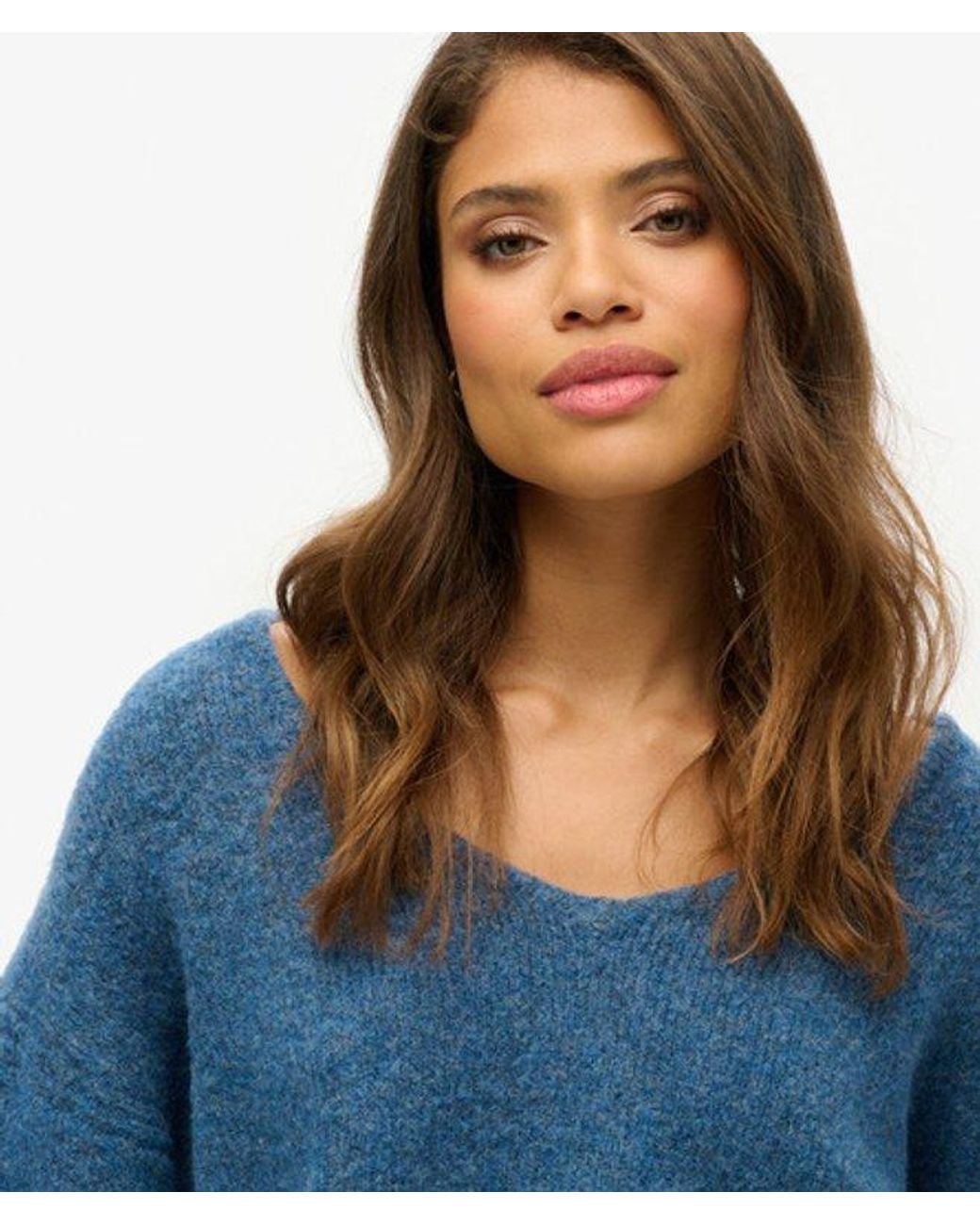 Superdry Blue Oversized V Neck Jumper