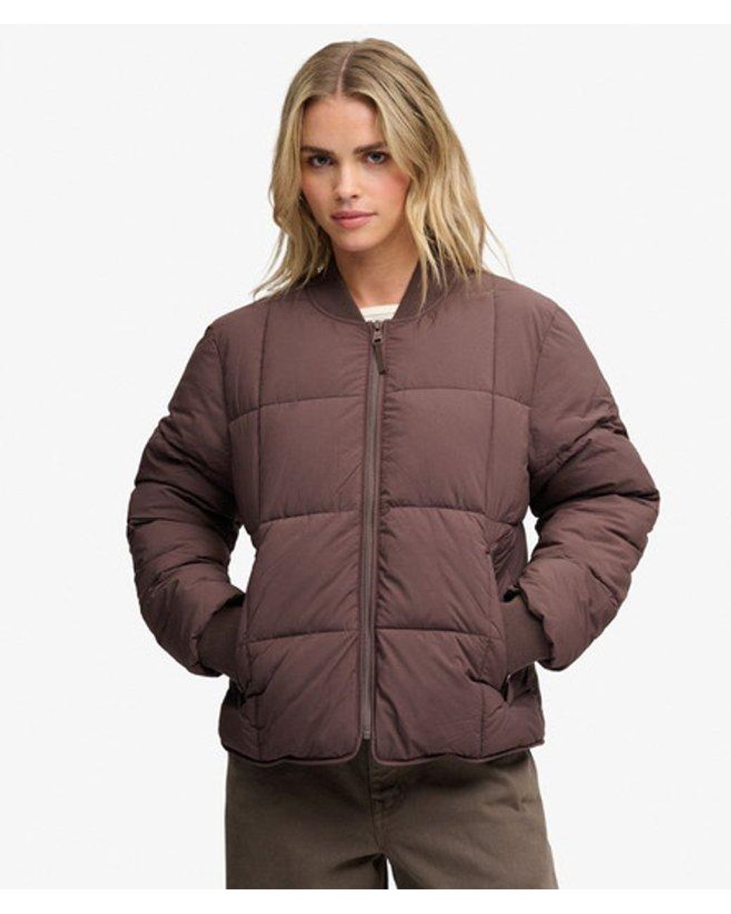 Superdry Brown & Co Large Box Quilt Liner Jacket