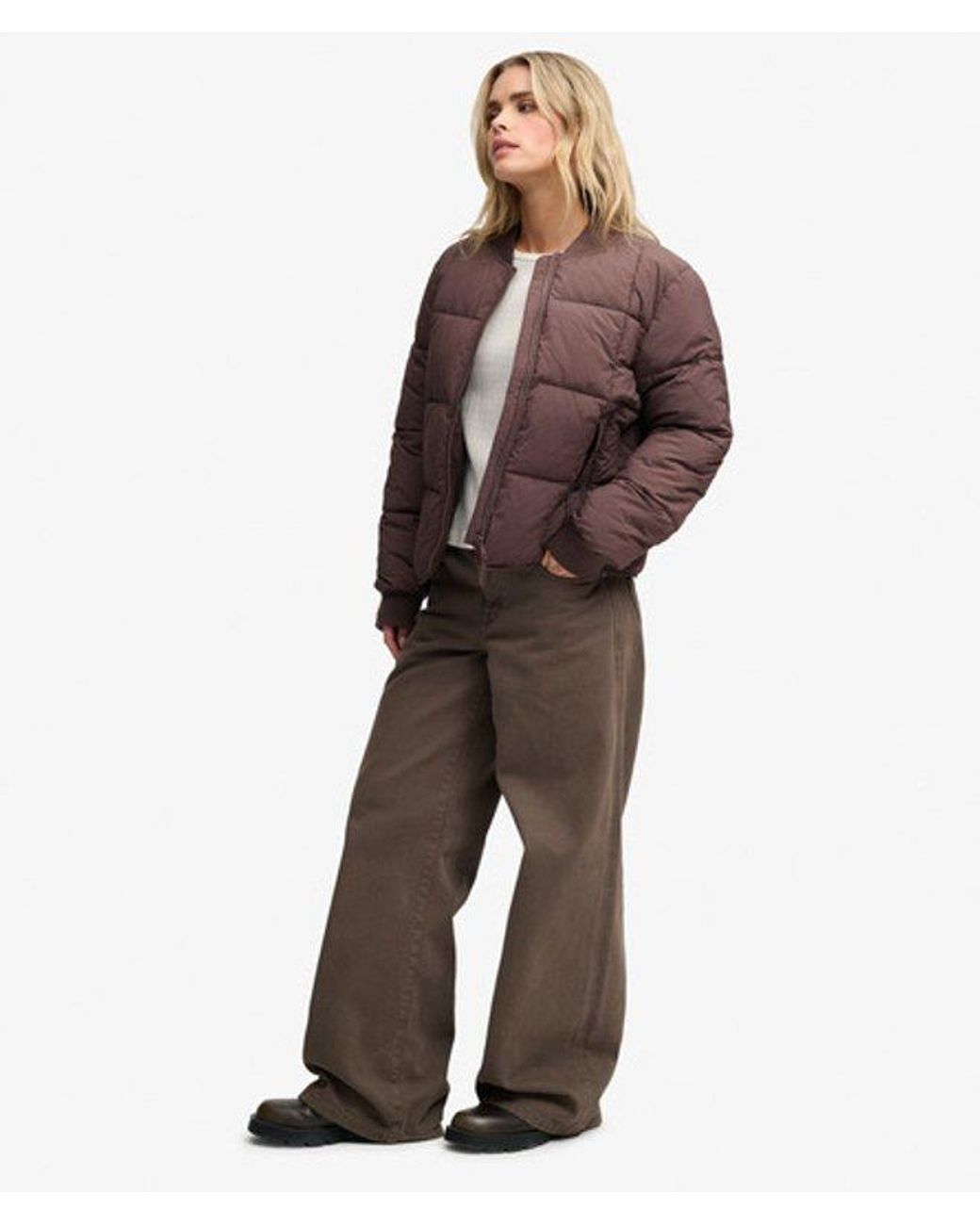 Superdry Brown & Co Large Box Quilt Liner Jacket