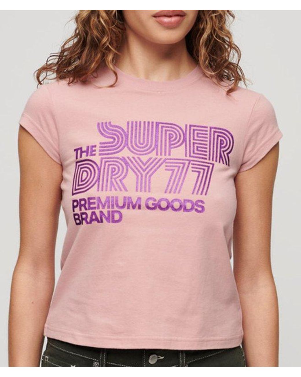 Superdry Pink & Co Retro Glitter Logo T-shirt