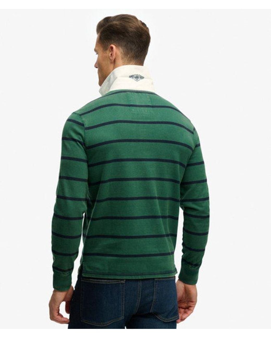 Superdry Green & Co Double Emblem Stripe Rugby Top for men