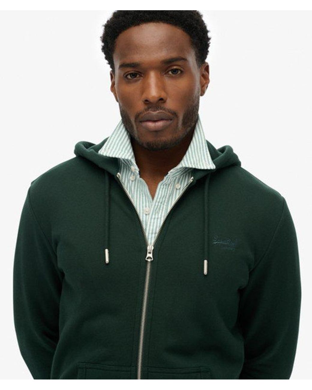Superdry Green Essential Logo Half Brushed Zip Hoodie for men