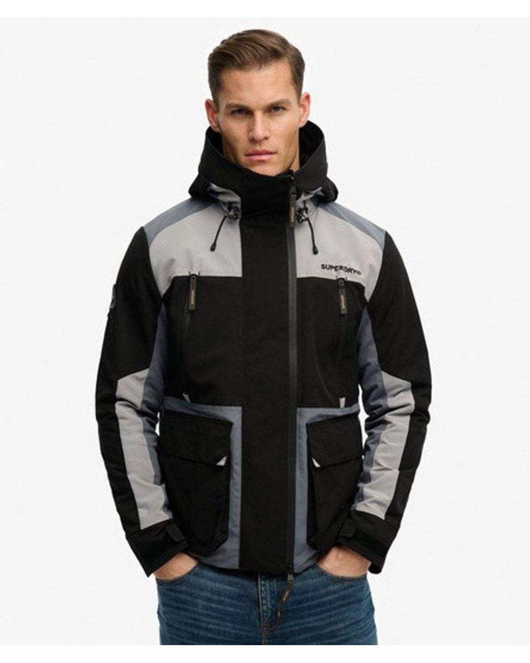 Superdry Black & Co Hooded Colour Block Windbreaker Jacket for men