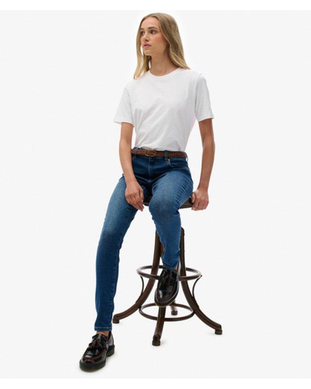 Superdry Blue Organic Cotton Mid Rise Skinny Jeans Size: 26/32
