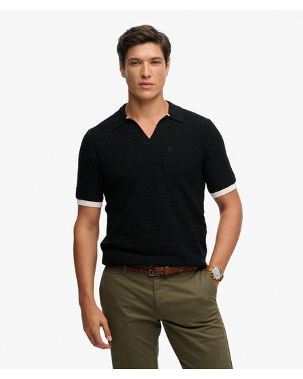 Superdry Black & Co Johnny Collar Knitted Polo Shirt for men
