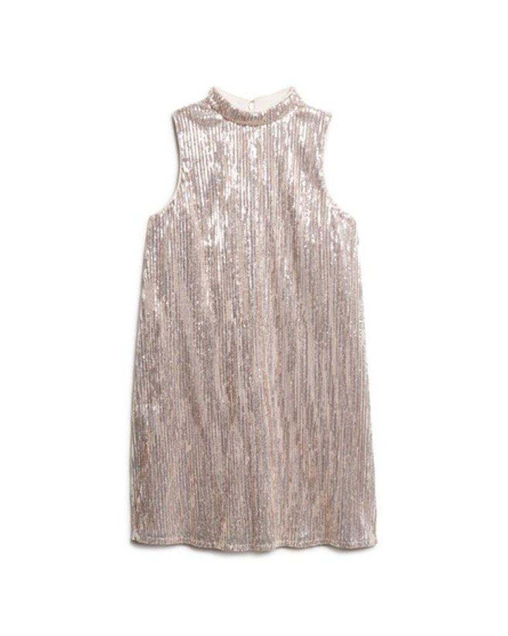 Superdry Natural Sequin Sleeveless A-line Mini Dress