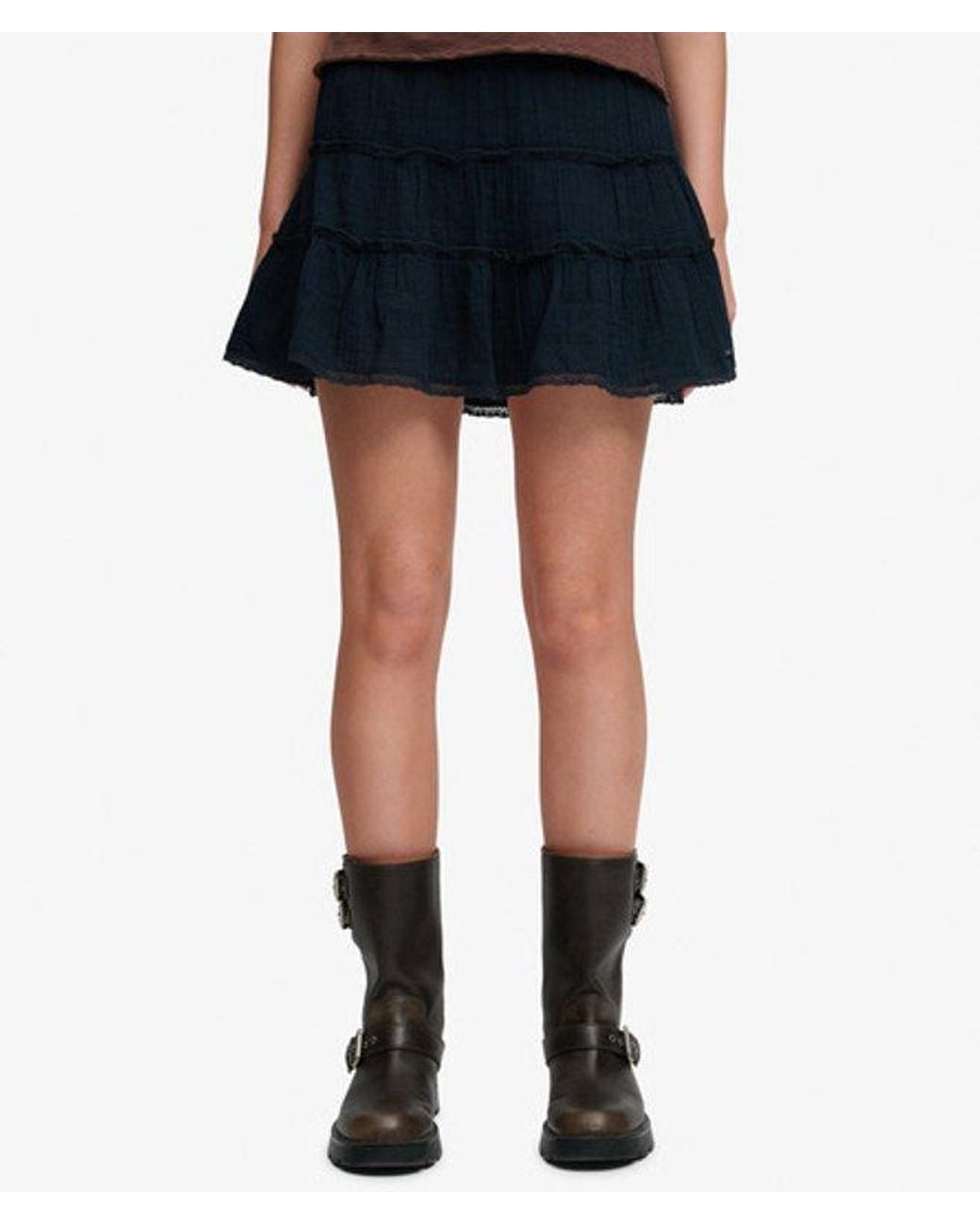 Superdry Blue Cheesecloth Tiered Mini Skirt