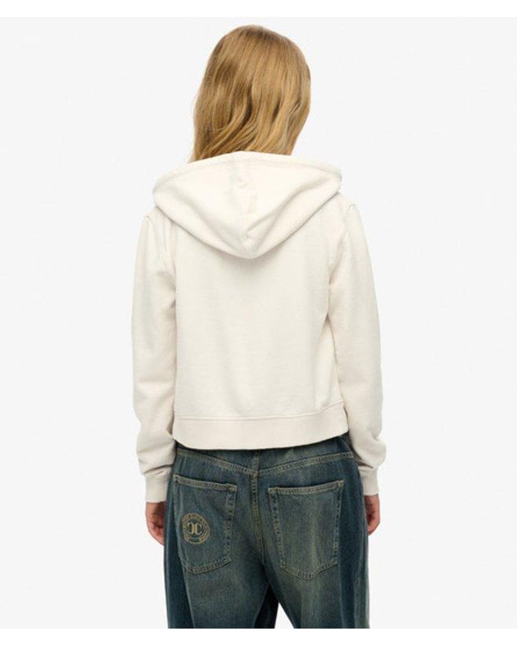 Superdry White Athletic Essentials Relaxed Cropped Zip Hoodie