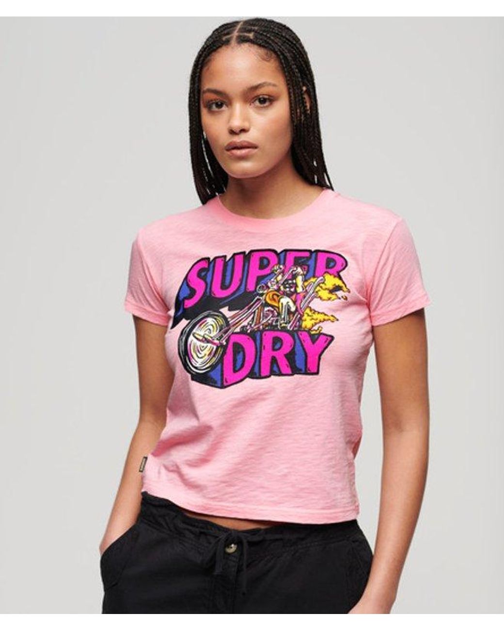 Superdry Pink Neon Motor Graphic Fitted T-shirt