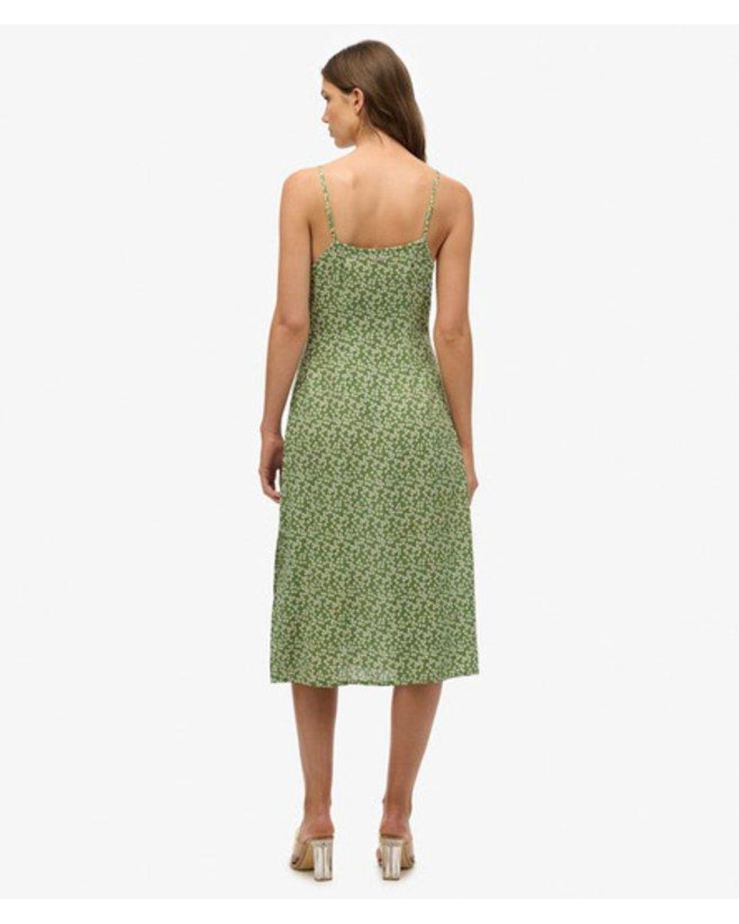 Superdry Green Printed Button-up Cami Midi Dress