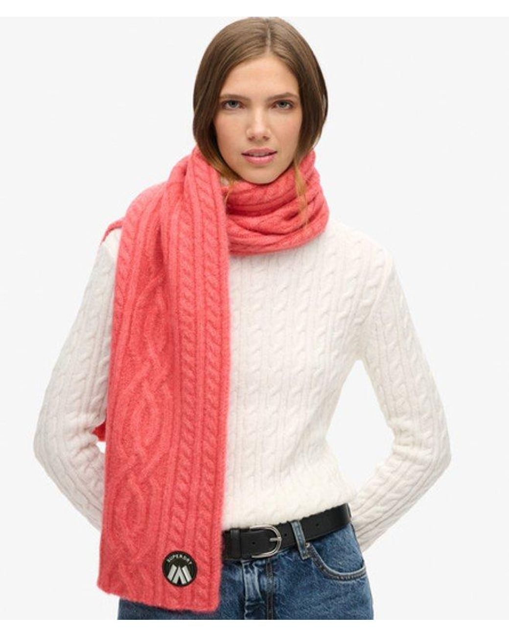 Superdry Red Cable Luxe Knit Scarf