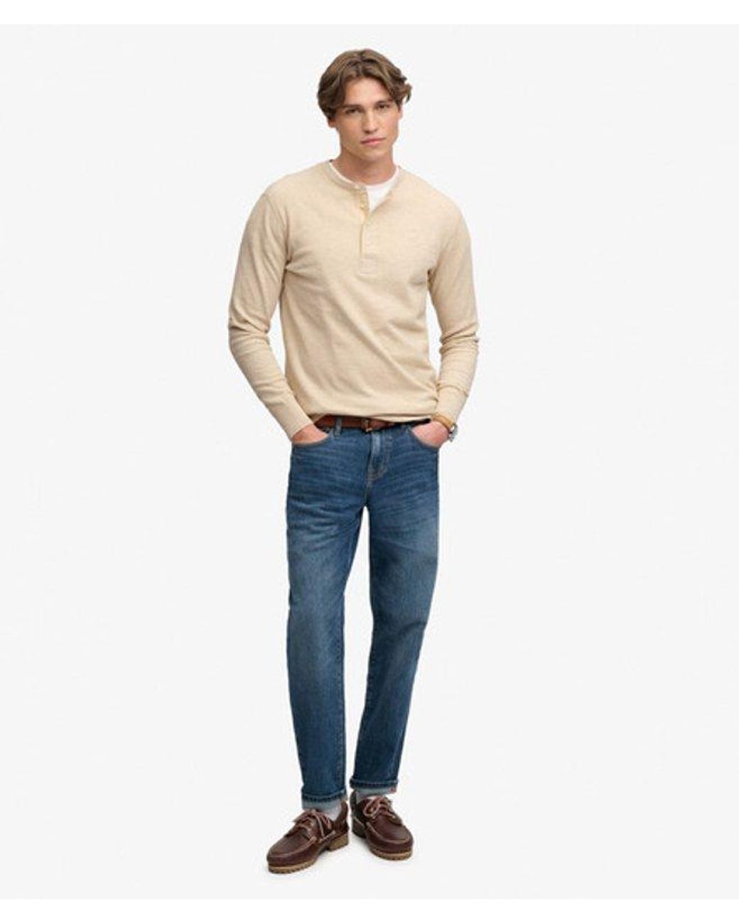 Superdry Natural & Co Mini Slub Waffle Long Sleeve Grandad Top for men
