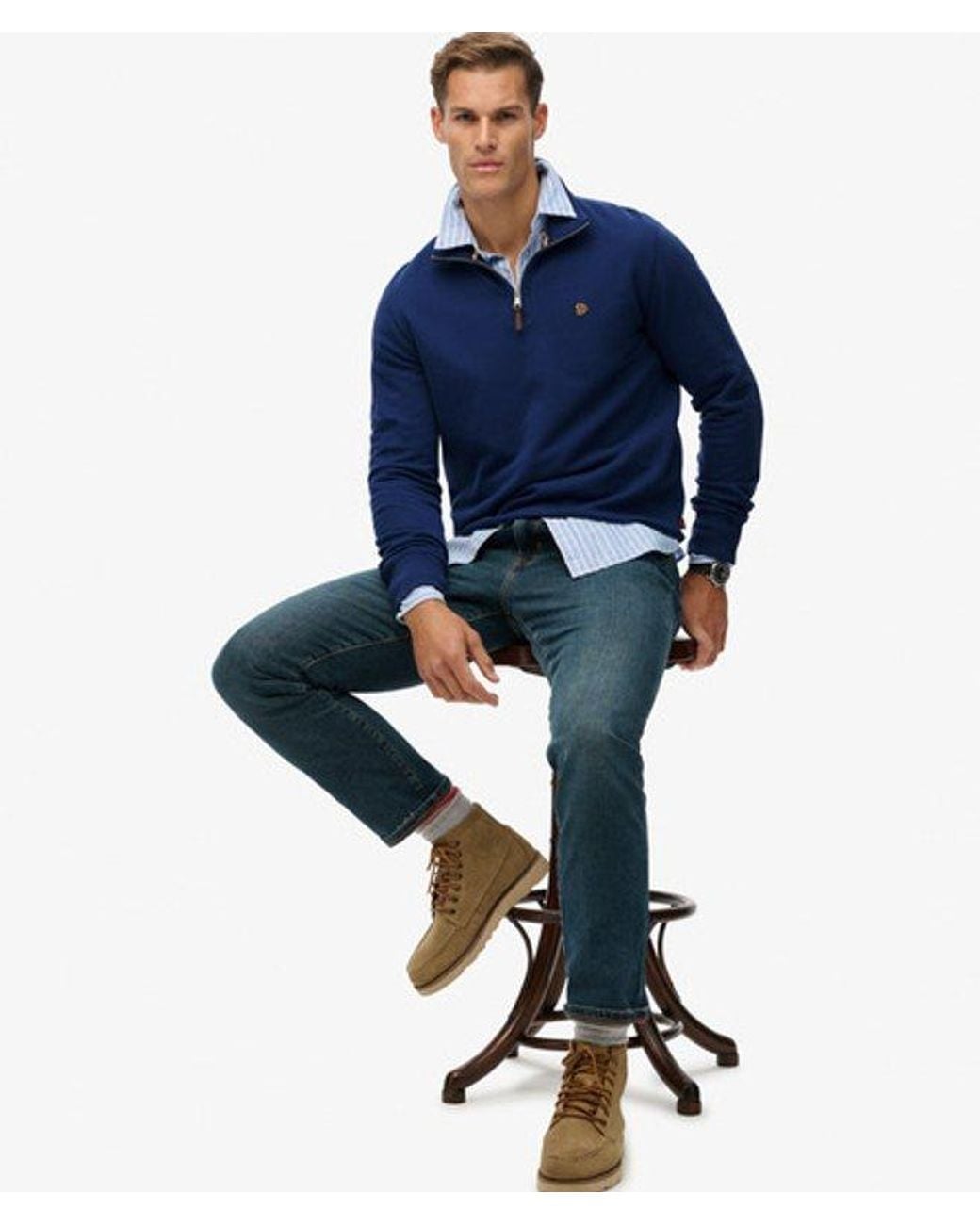 Superdry Blue & Co Preppy Half Zip Jumper for men