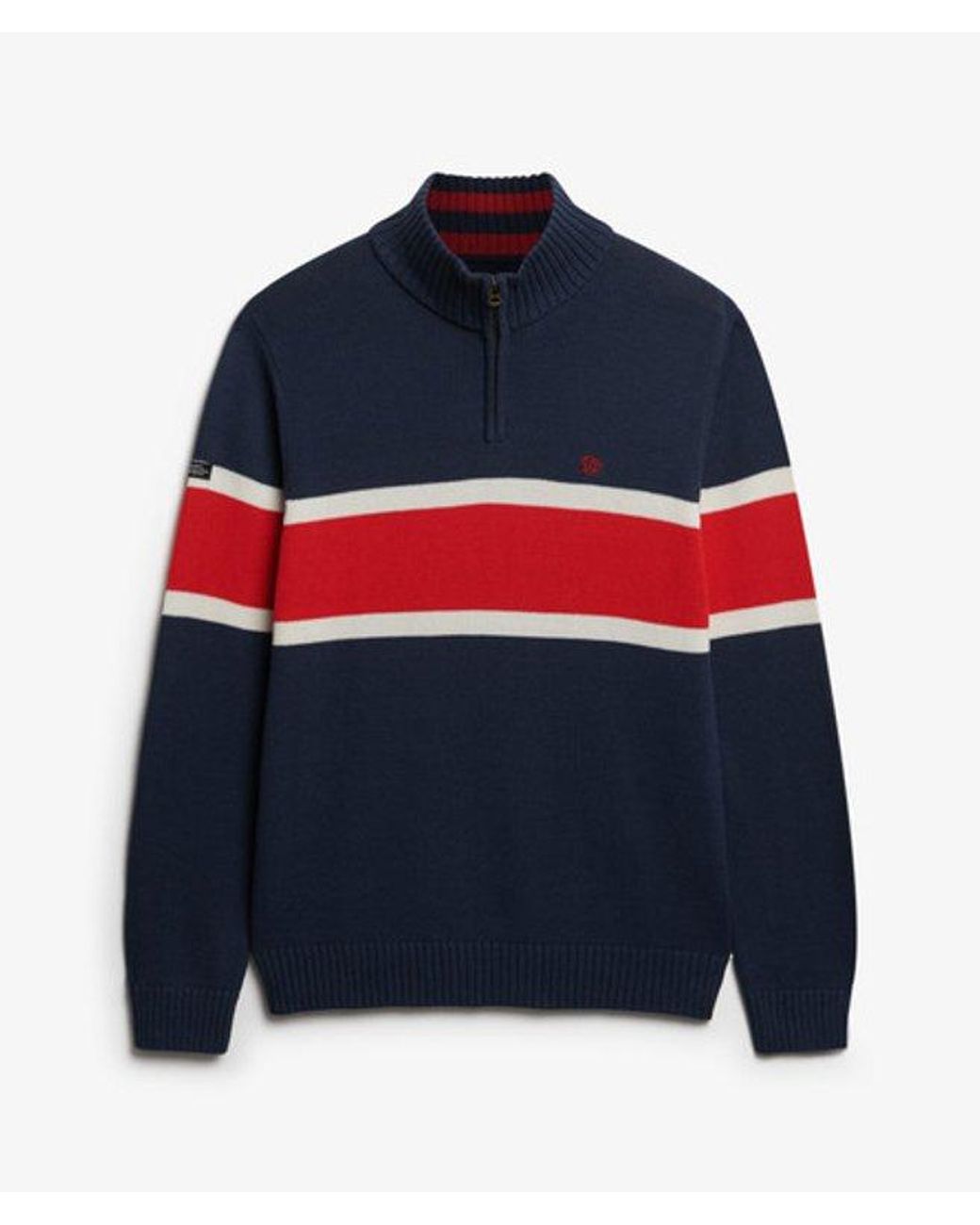 Superdry Blue & Co Cotton Stripe Half Zip Knit for men