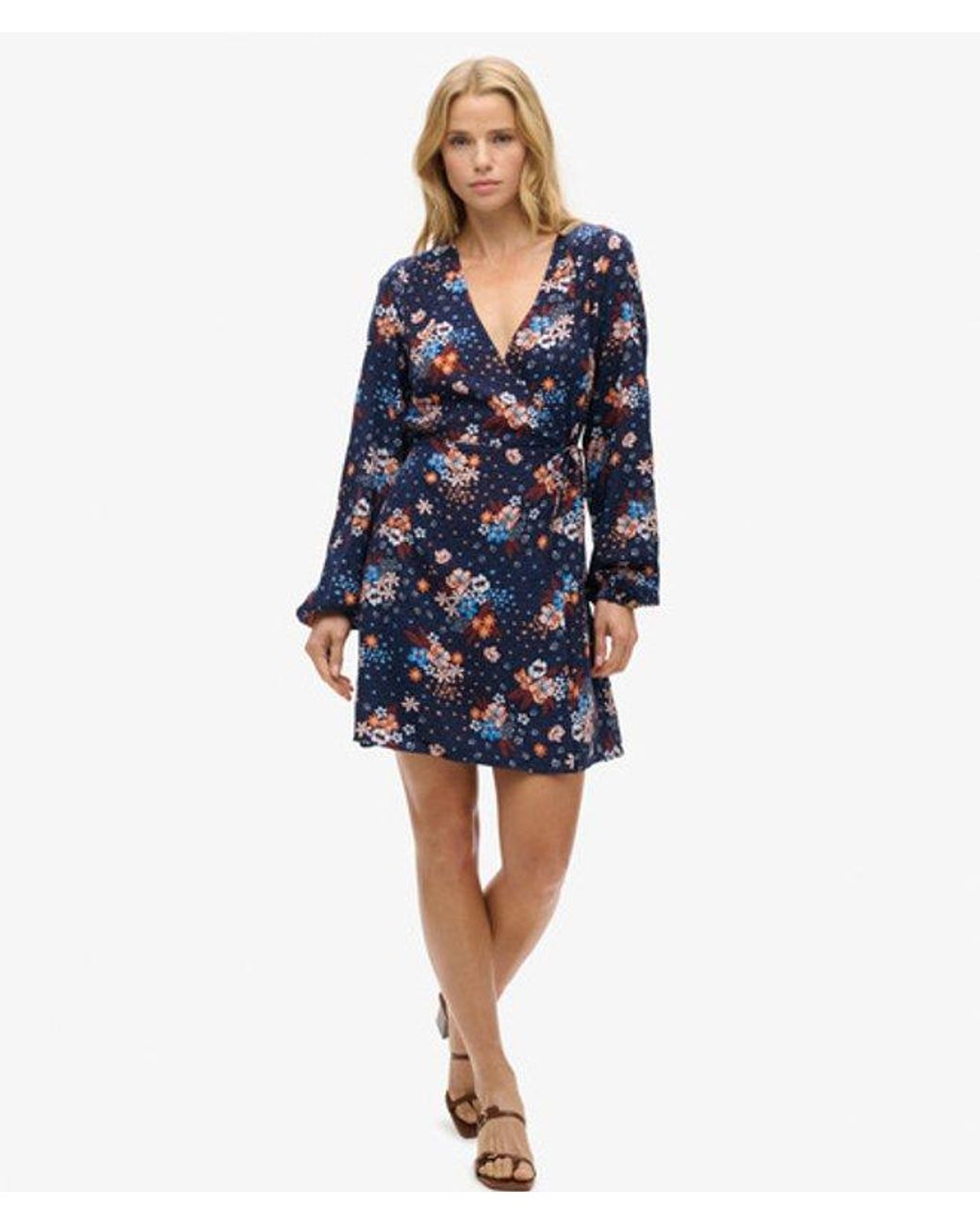 Superdry Blue & Co Classic Floral Print Mini Wrap Dress