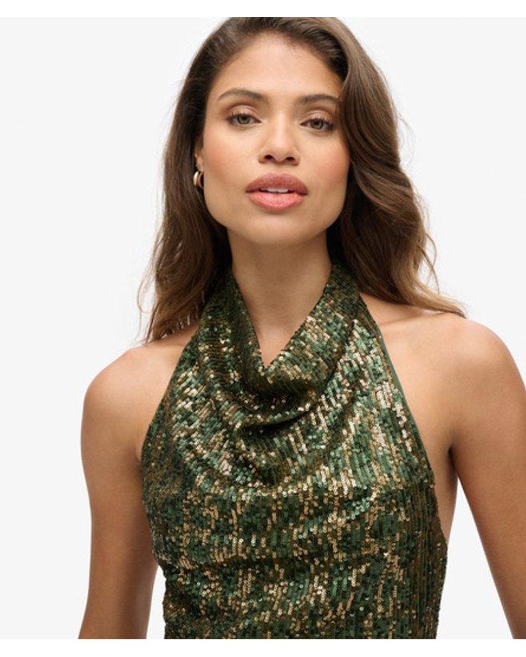 Superdry Green & Co Cowl Halter Neck Sequin Top