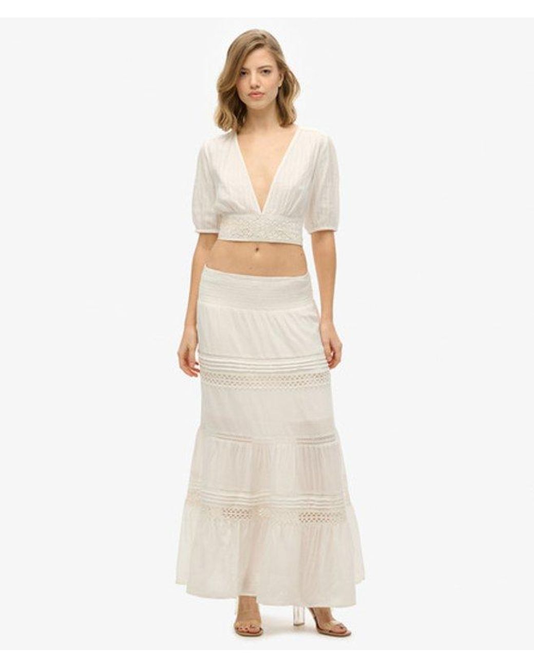 Superdry White & Co Ibiza Lace Mix Maxi Skirt