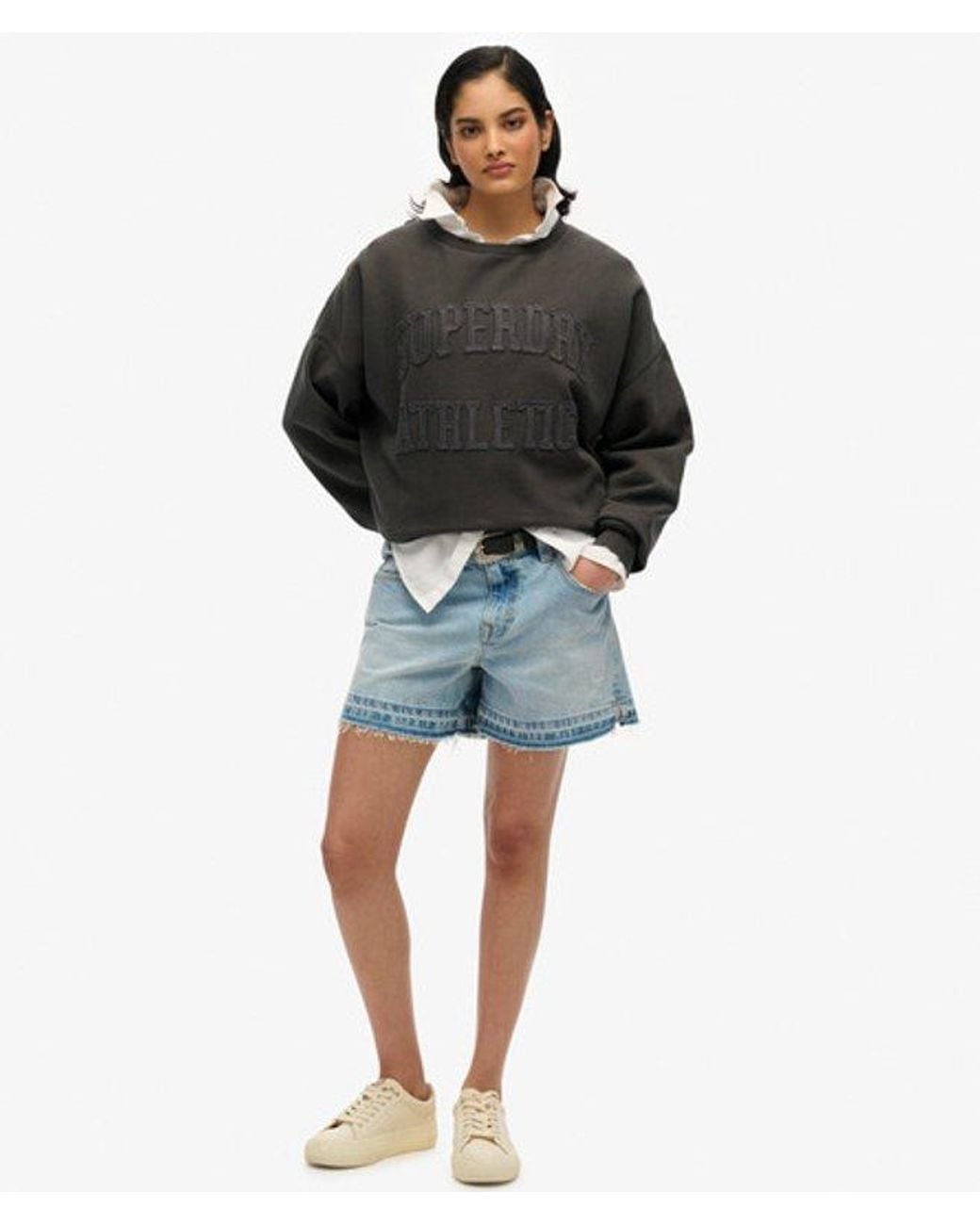 Superdry Black Athletic Essentials Tonal Applique Crew Sweatshirt