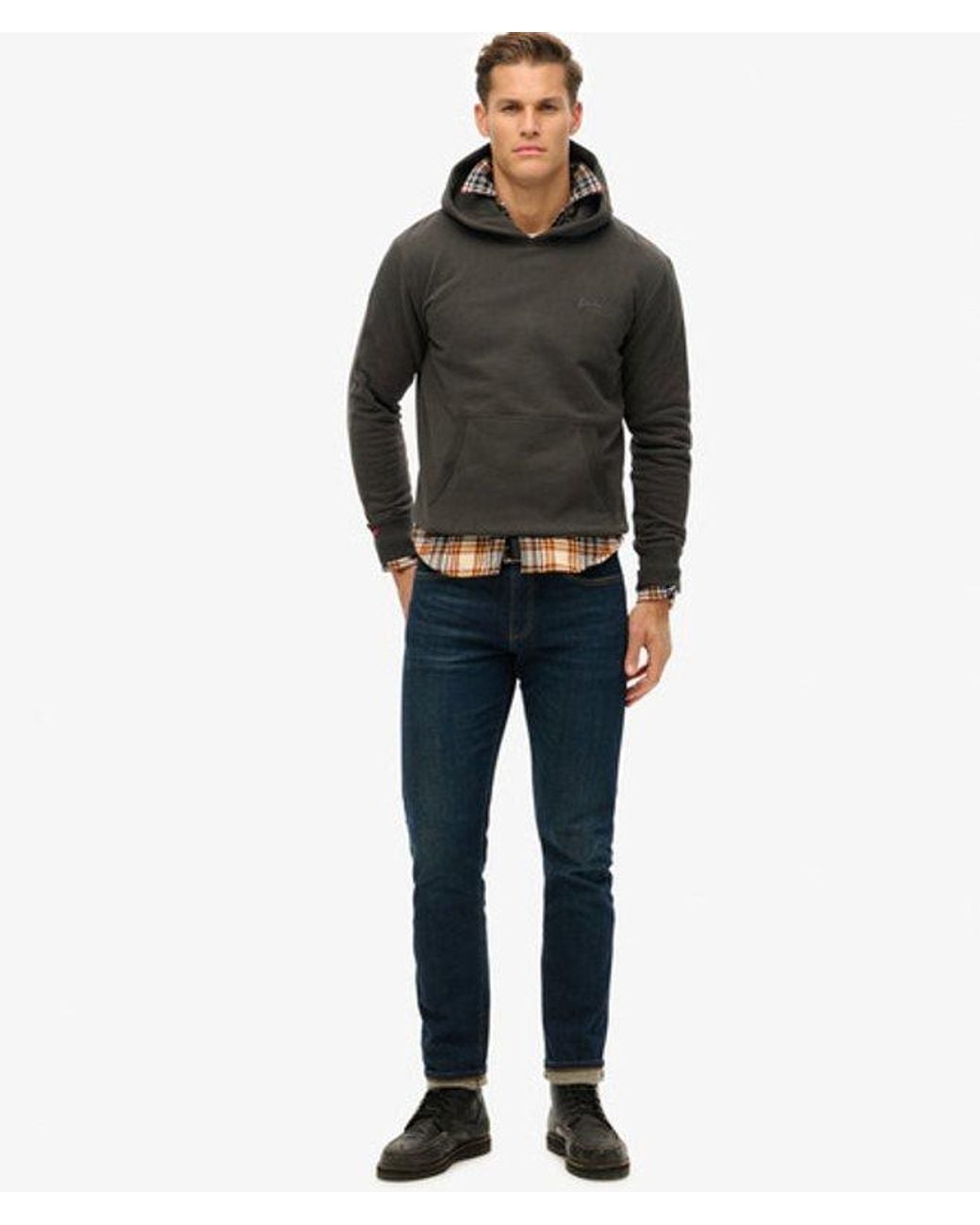 Superdry Essential Hoodie Met Logo En Halfgeborstelde Voering in het Gray voor heren
