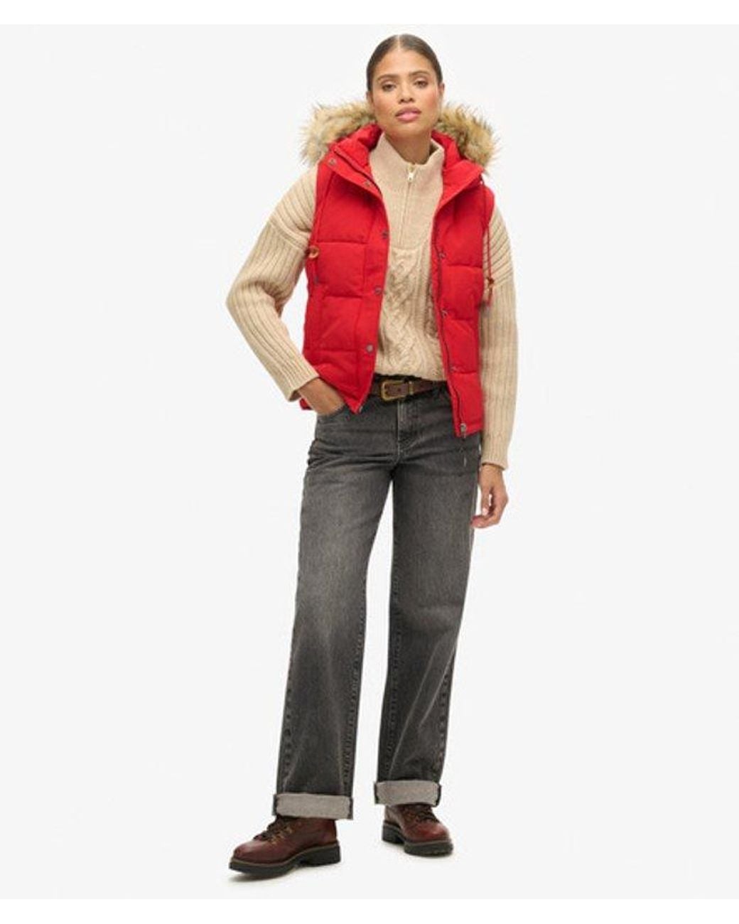 Superdry Red & Co Everest Faux Fur Puffer Gilet