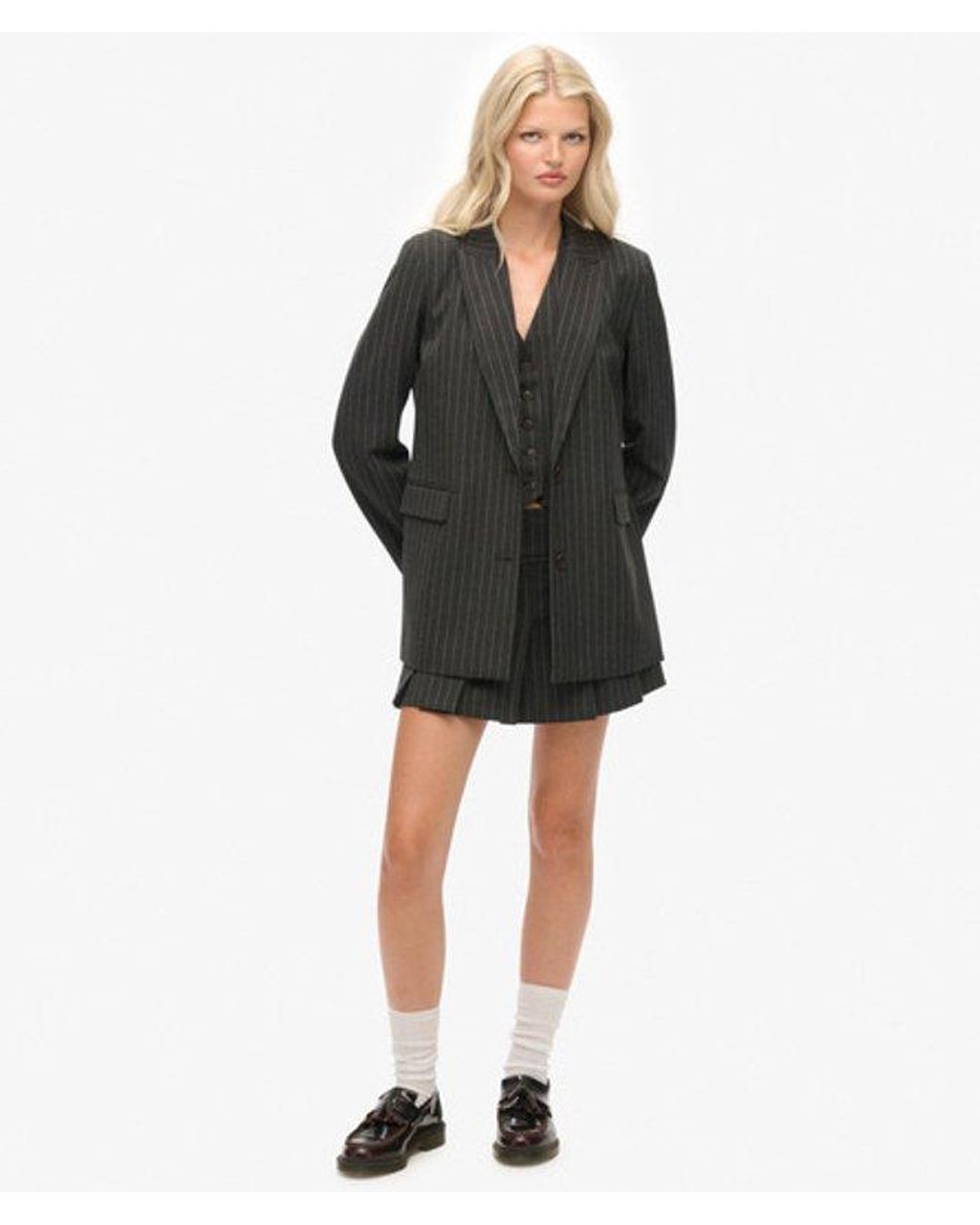 Superdry Gray & Co Pinstripe Boyfriend Blazer