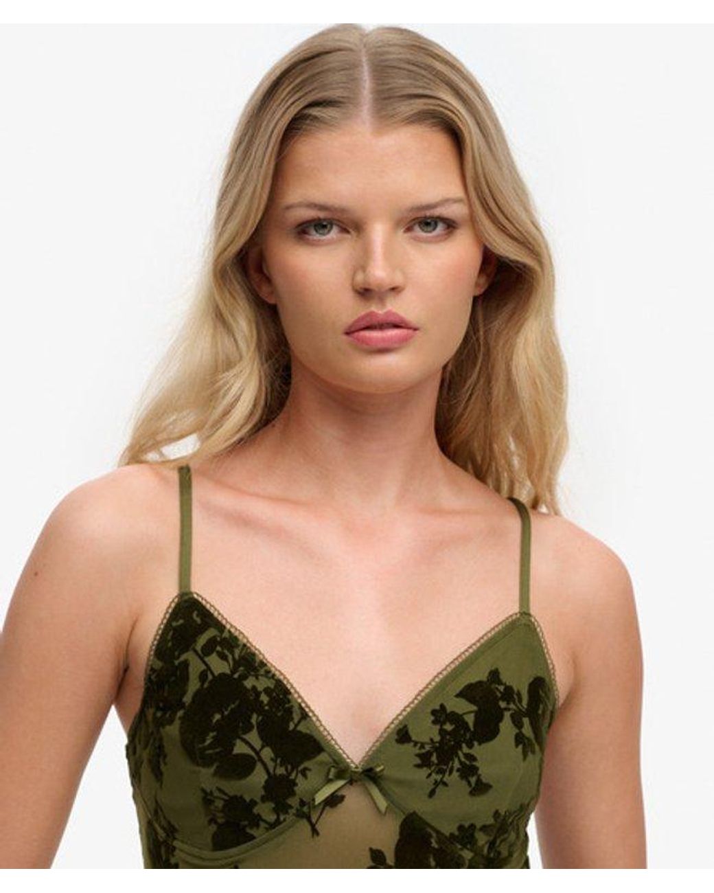 Superdry Green & Co Flocked Mesh Cami Top