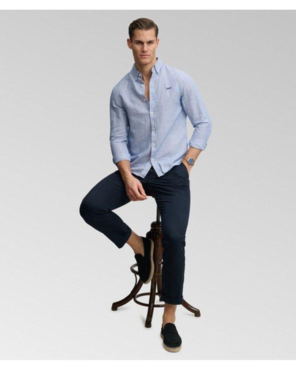 Superdry Blue & Co Cotton Linen Long Sleeve Shirt for men