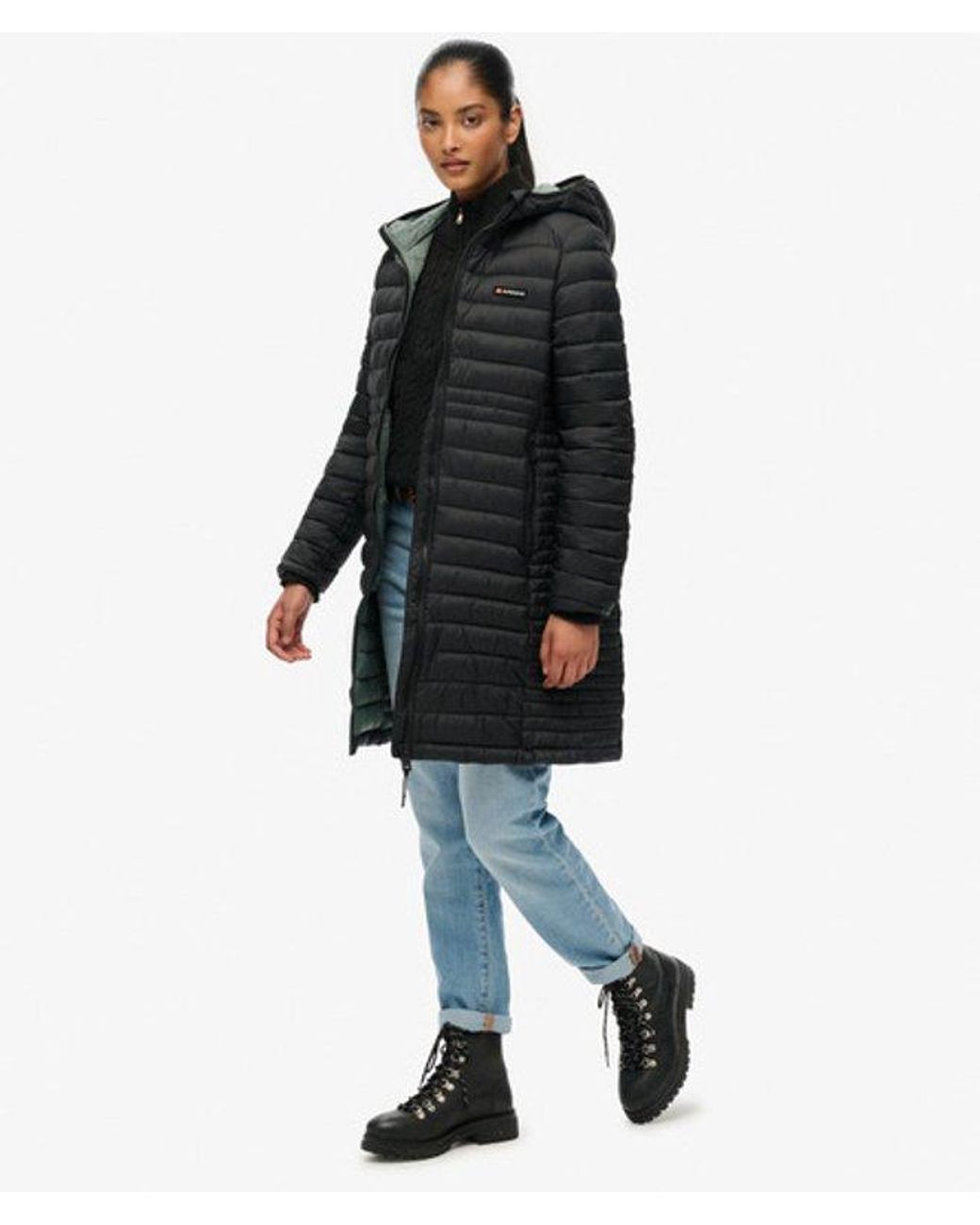 Superdry Black & Co Hooded Fuji Lite Mid Length Padded Jacket