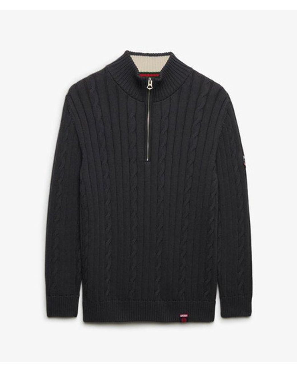 Superdry Black Cable Half Zip Knit