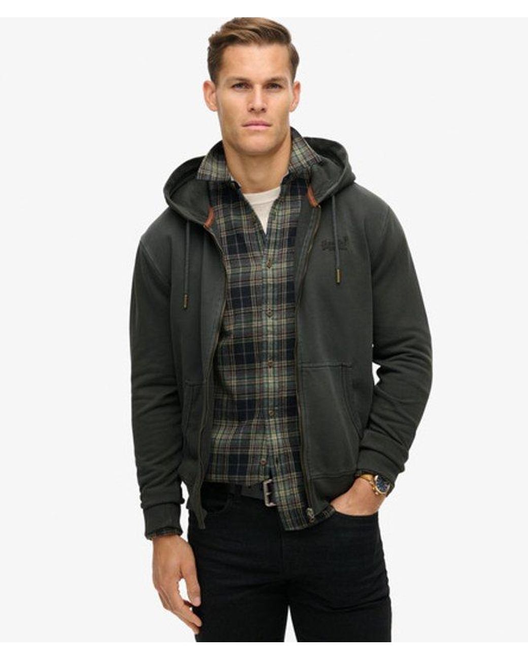 Superdry Black & Co Essential Logo Washed Zip Hoodie for men