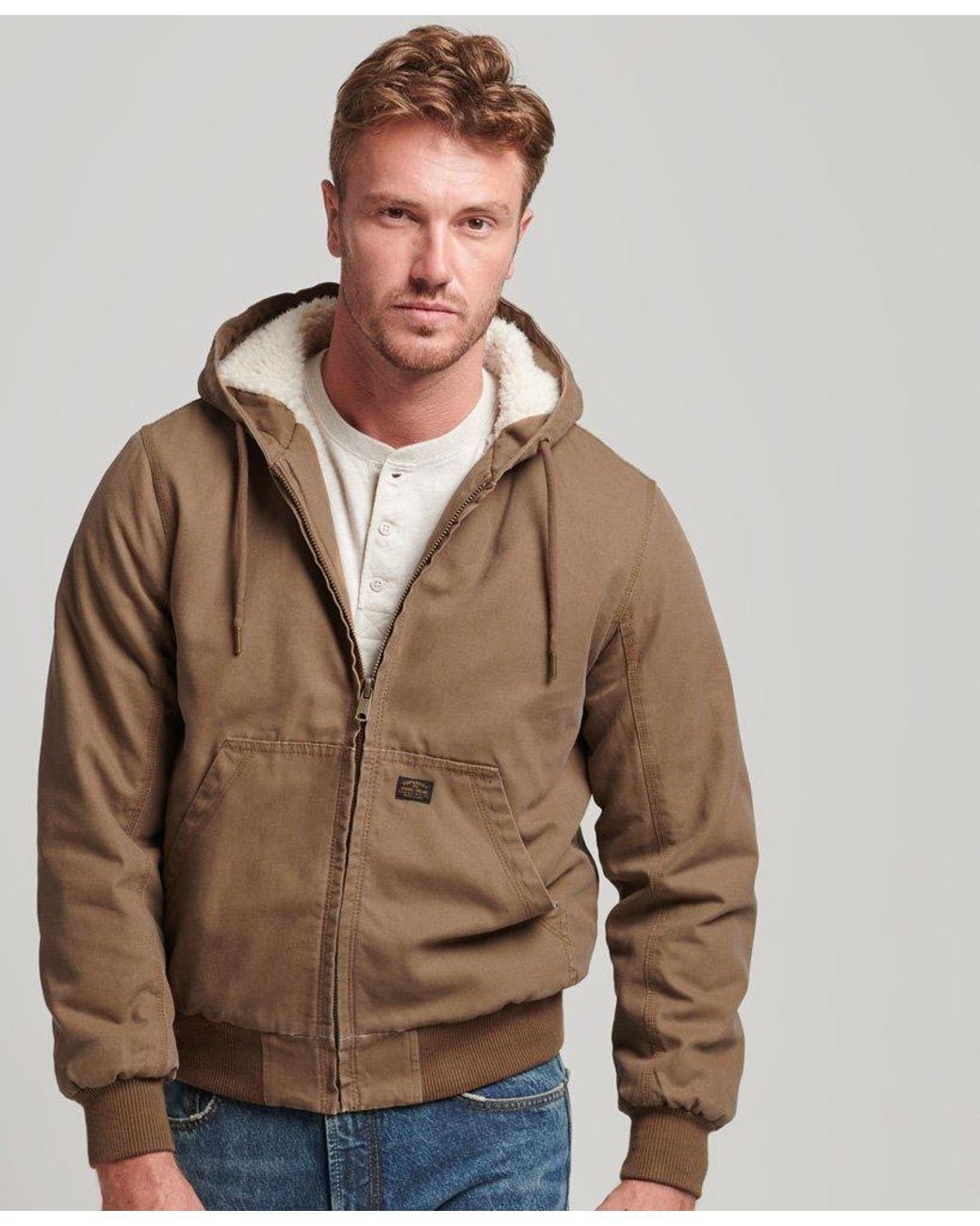 Superdry Workwear Hooded Bomber Jacket Brown for Men Lyst