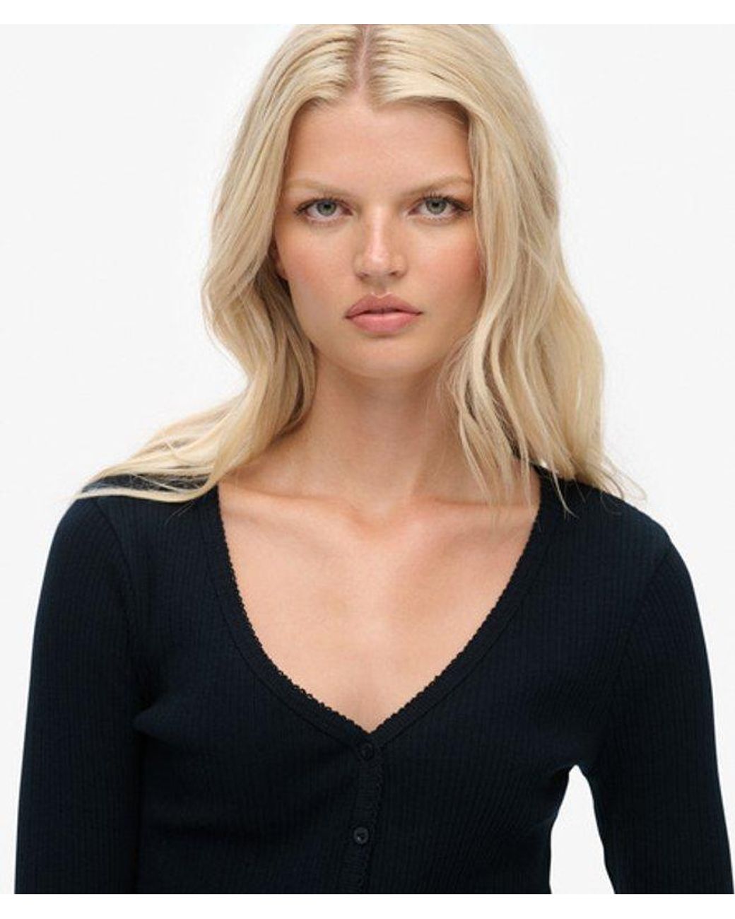 Superdry Blue & Co Essential Button Through Long Sleeve Top