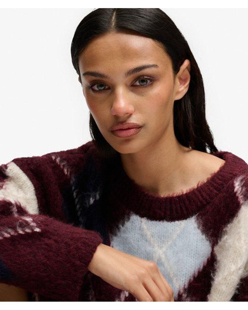 Superdry Red & Co Slouchy Brushed Argyle Knit Jumper