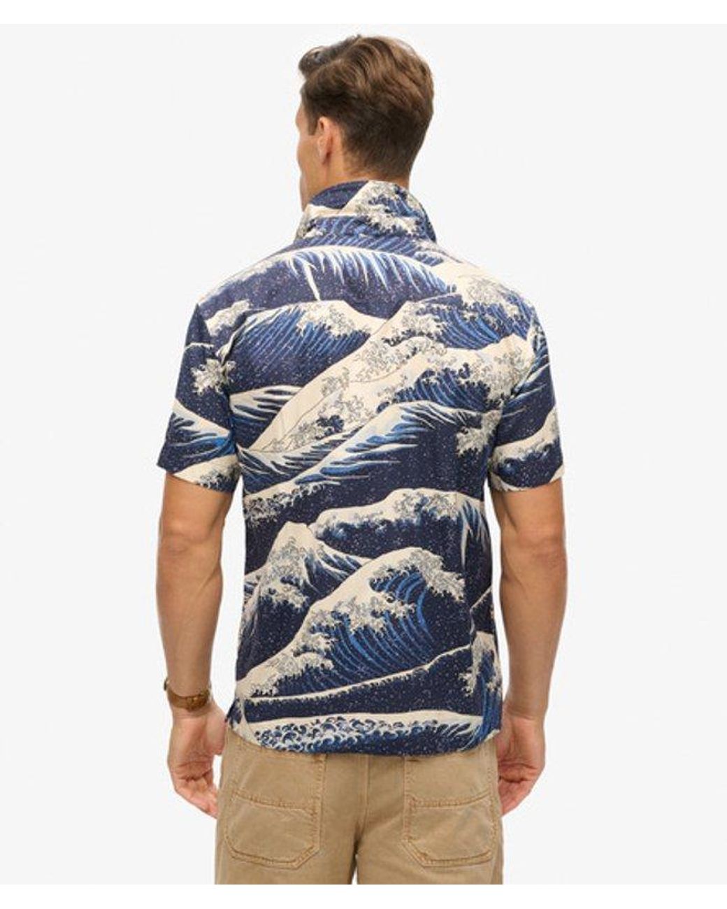 Superdry Blue Mens Classic Wave Print Short Sleeve Hawaiian Shirt for men