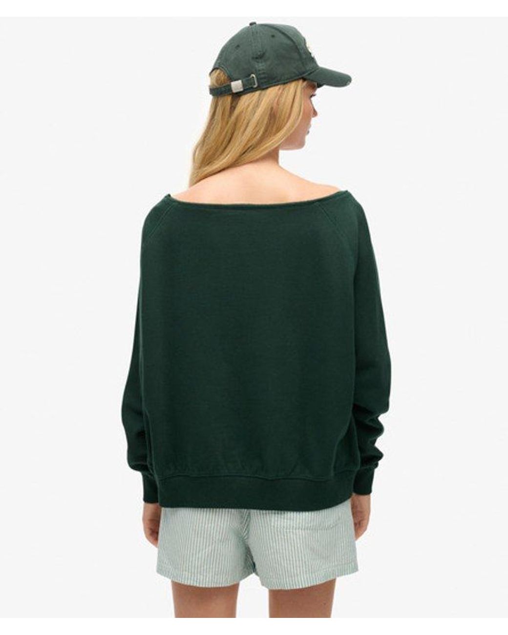 Superdry Green Athletic Essentials Bardot Crew Sweatshirt