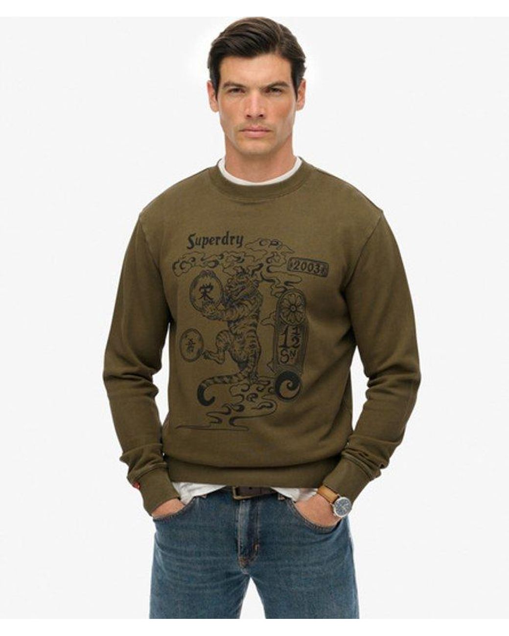 Superdry Green Tokyo Narrative Loose Sweatshirt for men