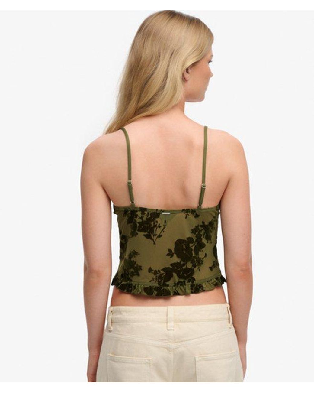 Superdry Green & Co Flocked Mesh Cami Top