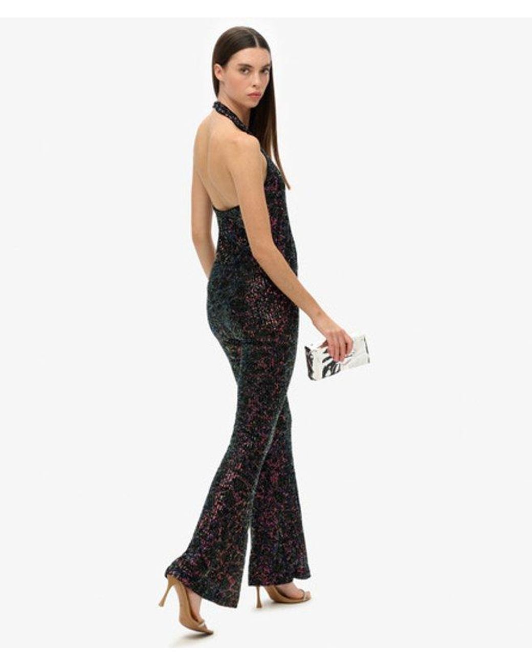 Superdry Blue & Co Sequin Halter Jumpsuit