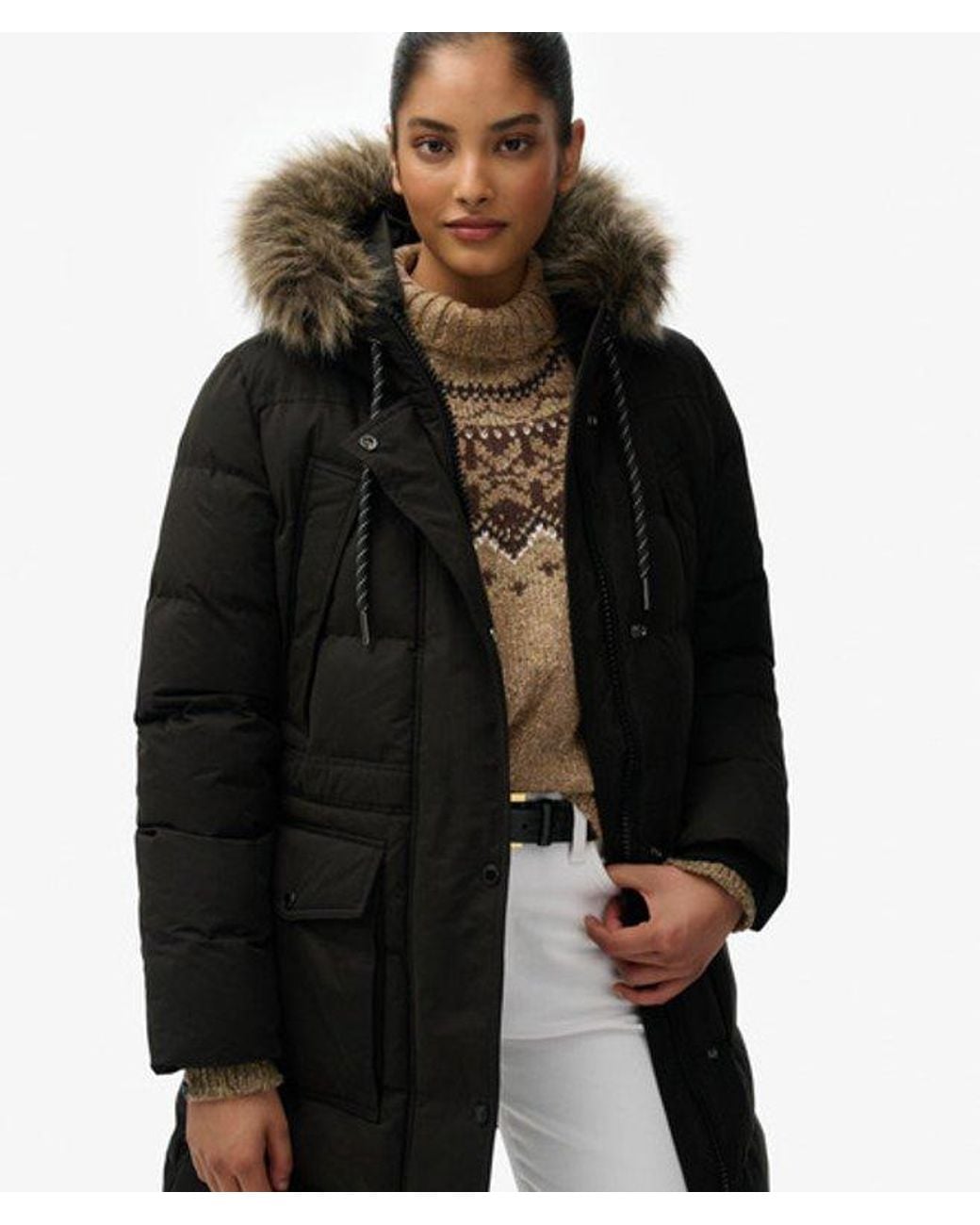 Superdry Black & Co Everest Microfibre Mid Faux Fur Puffer Jacket