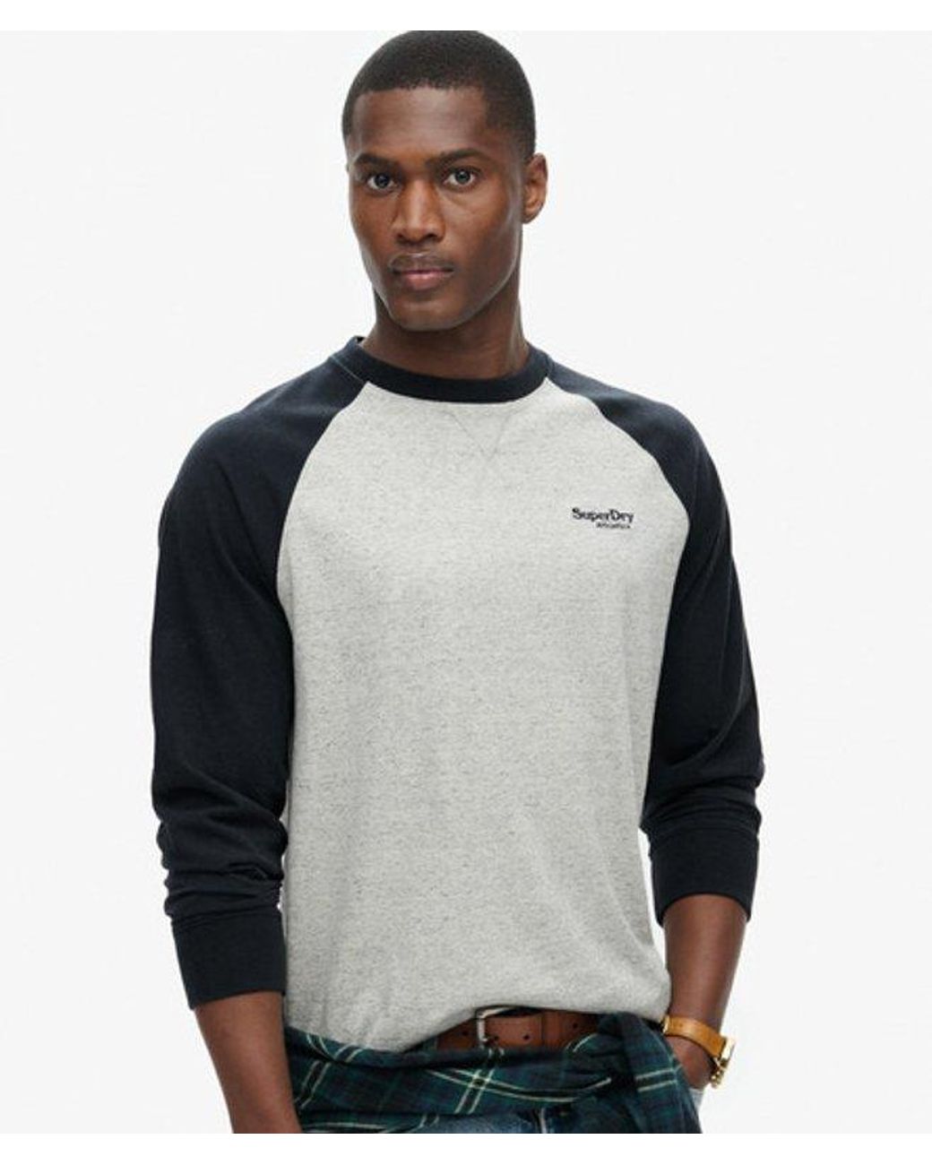 Superdry Black & Co Essential Logo Baseball Long Sleeve Top for men
