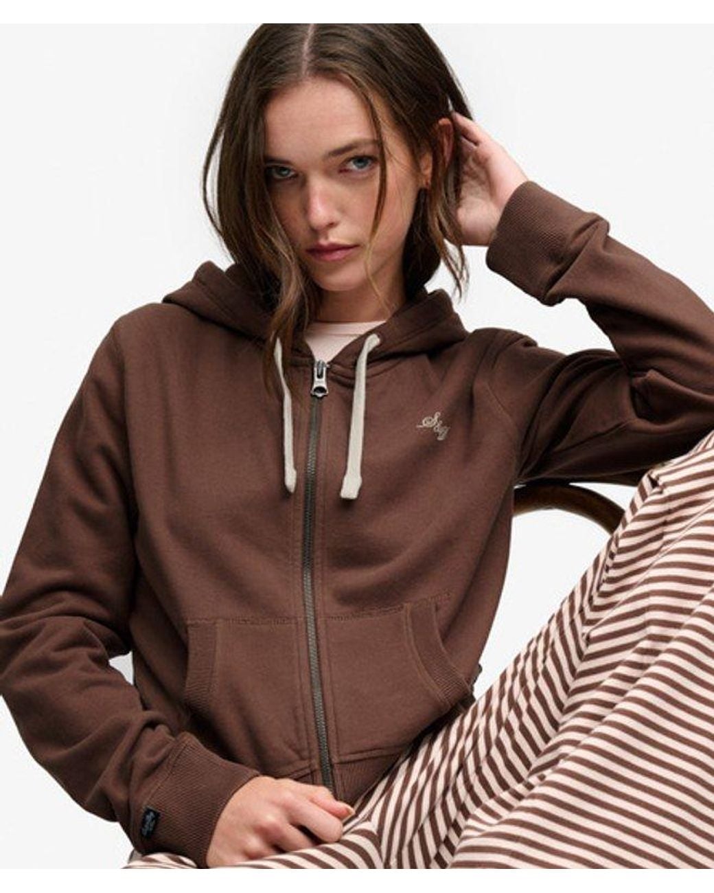 Superdry Brown & Co Athletic Essentials Printed Crop Zip Hoodie